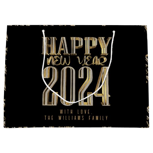 Elegant Gold Look Script Zwart Gelukkig Nieuwjaar  Groot Cadeauzakje (Voorkant)