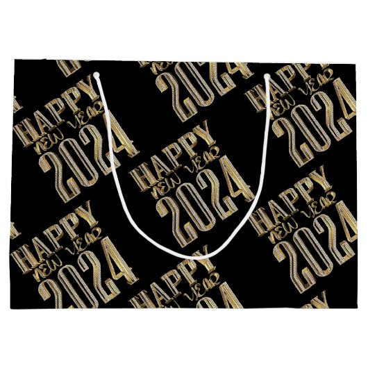 Elegant Gold Look Script Zwart Gelukkig Nieuwjaar  Groot Cadeauzakje (Achterkant)