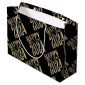 Elegant Gold Look Script Zwart Gelukkig Nieuwjaar  Groot Cadeauzakje (Achterkant Gekanteld)