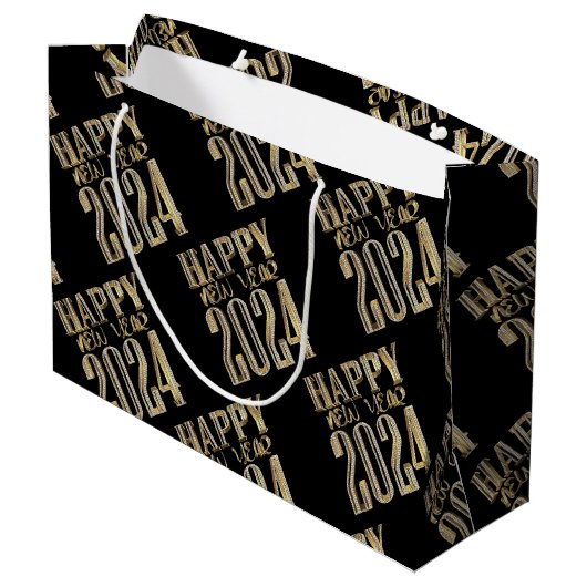 Elegant Gold Look Script Zwart Gelukkig Nieuwjaar  Groot Cadeauzakje (Achterkant Gekanteld)