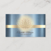 Elegant Gold, Lotus Blue Metallic Yoga Instructor Visitekaartje (Voorkant)