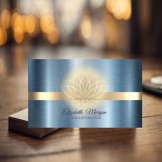 Elegant Gold, Lotus Blue Metallic Yoga Instructor Visitekaartje