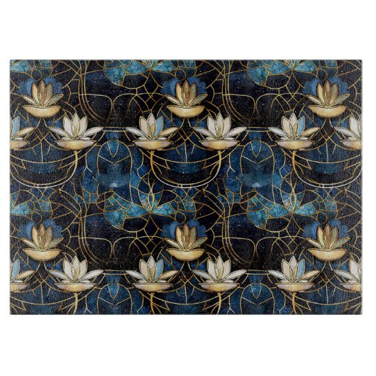 Elegant Gold Lotus Faux Glas in lood Pattern Snijplank (Voorkant)