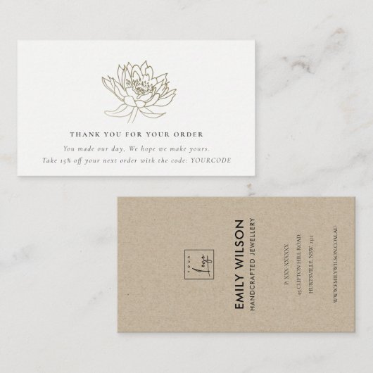 ELEGANT GOLD LOTUS FLORA LOGO TOONT DANK U VISITEKAARTJE (Voorkant / Achterkant)