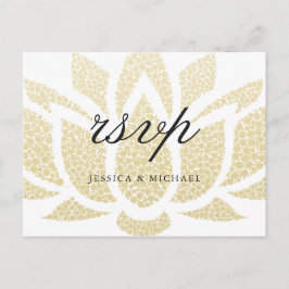 Elegant Gold Lotus Flower Custom Wedding RSVP Uitnodiging Briefkaart