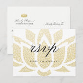 Elegant Gold Lotus Flower Custom Wedding RSVP Uitnodiging Briefkaart (Voorkant / Achterkant)