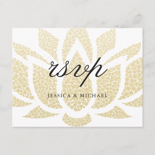 Elegant Gold Lotus Flower Custom Wedding RSVP Uitnodiging Briefkaart (Voorkant)