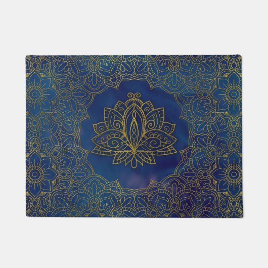 Elegant Gold Lotus flower op blauw Deurmat (Voorkant)