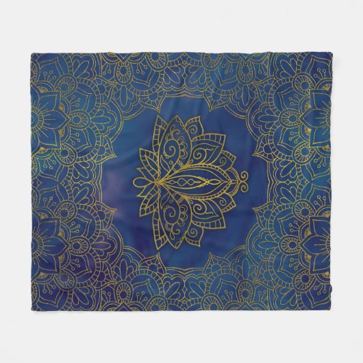 Elegant Gold Lotus flower op blauw Fleece Deken (Voorkant (Horizontaal))
