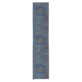 Elegant Gold Lotus flower op blauw Korte Tafelloper (Voorkant)