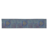 Elegant Gold Lotus flower op blauw Korte Tafelloper (Horizontaal)