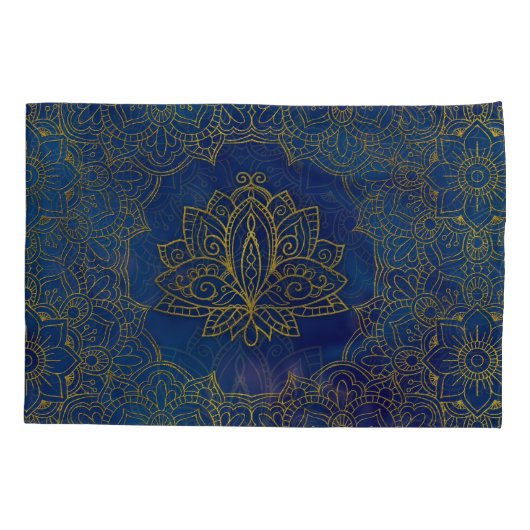Elegant Gold Lotus flower op blauw Kussensloop (Achterkant)