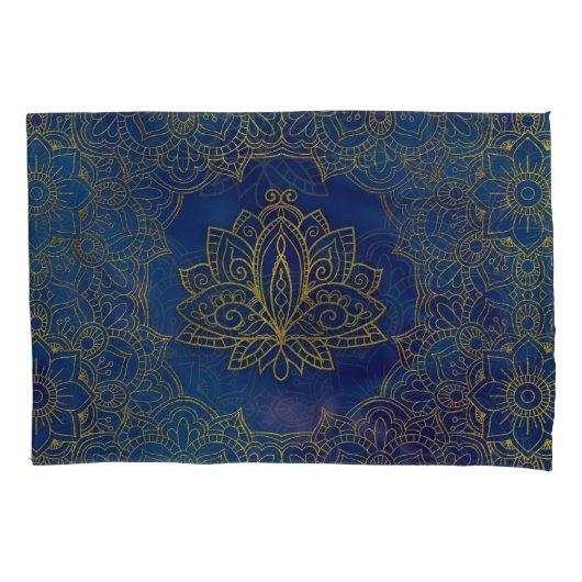 Elegant Gold Lotus flower op blauw Kussensloop (Voorkant)