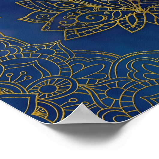 Elegant Gold Lotus flower op blauw Poster (Hoek)