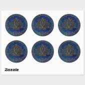 Elegant Gold Lotus flower op blauw Ronde Sticker (Vel)
