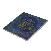 Elegant Gold Lotus flower op blauw Tegeltje (Zijkant)