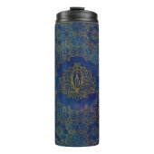 Elegant Gold Lotus flower op blauw Thermosbeker (Voorkant)