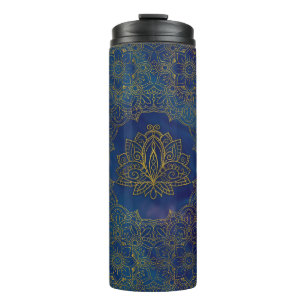 Elegant Gold Lotus flower op blauw Thermosbeker