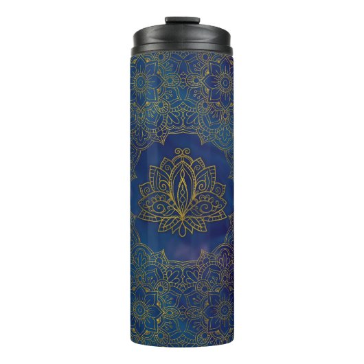 Elegant Gold Lotus flower op blauw Thermosbeker (Voorkant)