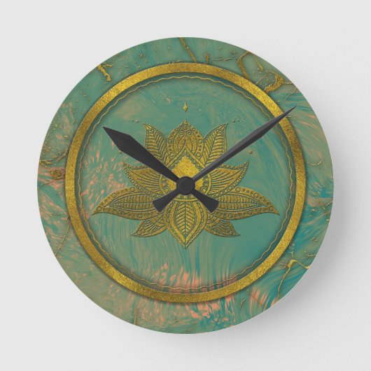 Elegant Gold Lotus flower op marmer Ronde Klok (Voorkant)