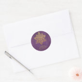 Elegant Gold Lotus Flower Paars Ronde Sticker (Envelop)
