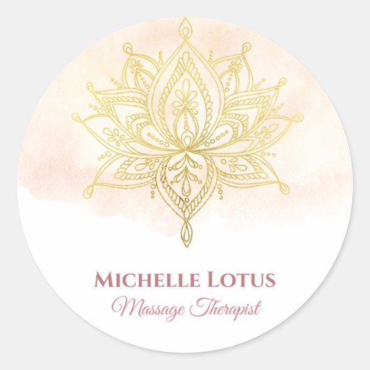 Elegant Gold Lotus Flower Roos White Ronde Sticker (Voorkant)
