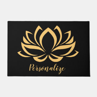 Elegant Gold Lotus Flower Zen Yoga Monogrammed Deurmat