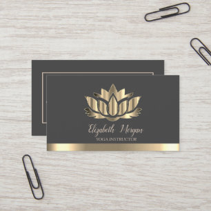 Elegant Gold Lotus Gold Stripe Yoga Instructor Visitekaartje