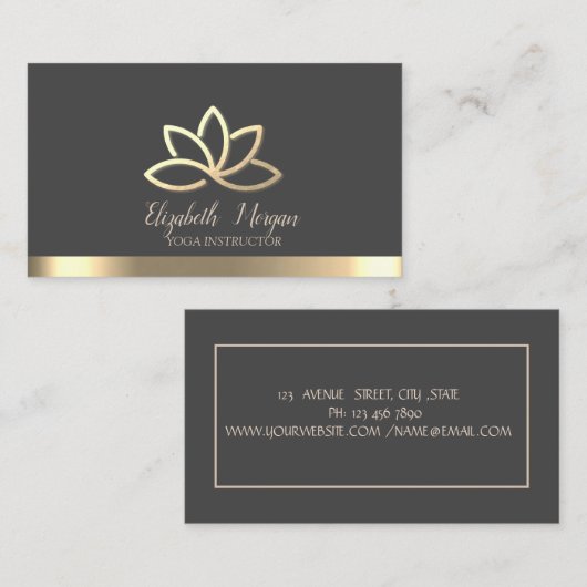 Elegant Gold Lotus Gold Stripe Yoga Instructor Visitekaartje (Voorkant / Achterkant)