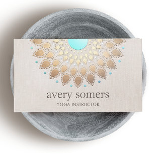 Elegant Gold  Lotus Mandala Beige Linen Kijk uit Visitekaartje