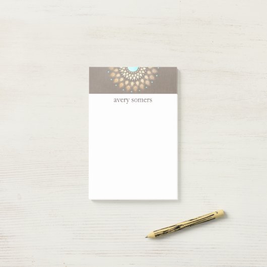 Elegant Gold Lotus Mandala Taupe Linen Kijk uit Post-it® Notes (Op bureau)