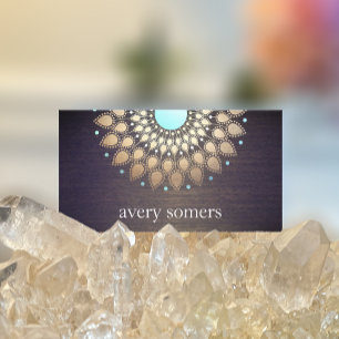 Elegant Gold Lotus Mandala Wood Yoga Instructor Visitekaartje