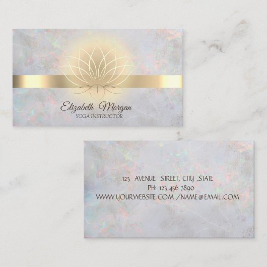 Elegant Gold Lotus Opal Yoga Instructor Visitekaartje (Voorkant / Achterkant)