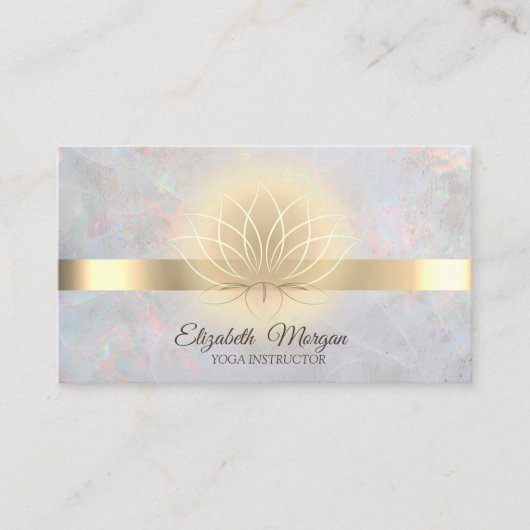 Elegant Gold Lotus Opal Yoga Instructor Visitekaartje (Voorkant)