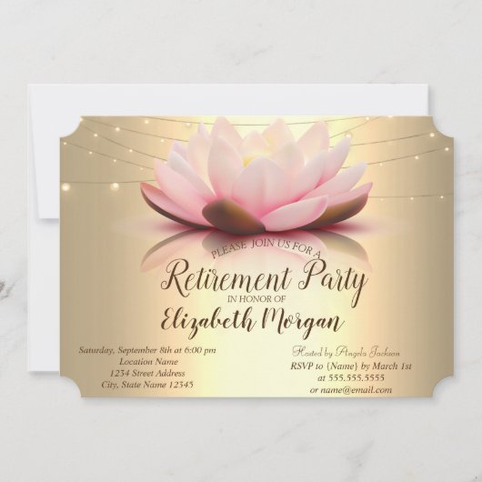 Elegant Gold Lotus String Lights Retirement Party Kaart (Voorkant)