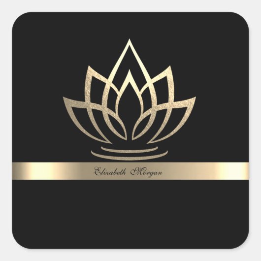 Elegant Gold Lotus Stripe Vierkante Sticker (Voorkant)