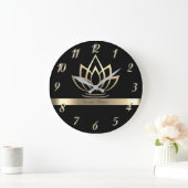 Elegant Gold Lotus, Yoga Black Grote Klok (Huis)