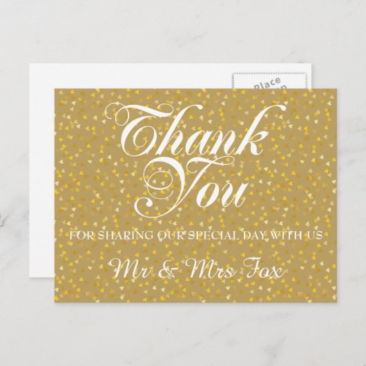 Elegant Gold Love Hearts Confetti Bedankt Briefkaart (Voorkant / Achterkant)