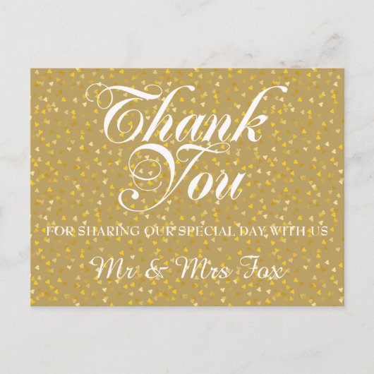 Elegant Gold Love Hearts Confetti Bedankt Briefkaart (Voorkant)