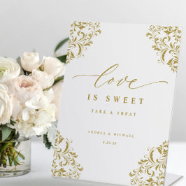 Elegant Gold Love is Sweet Wedding Sign Reclamebord Met Voetstuk