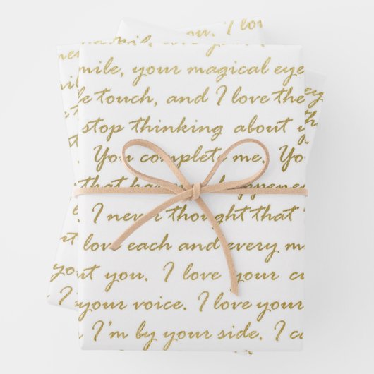 Elegant Gold Love Modern Script Typography Weddens Inpakpapier Vel (In situ)