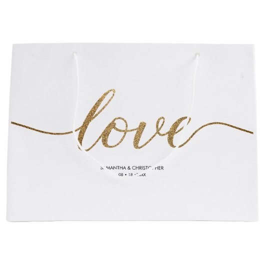 Elegant Gold Love Script Huwelijk op maat gunst Groot Cadeauzakje (Voorkant)