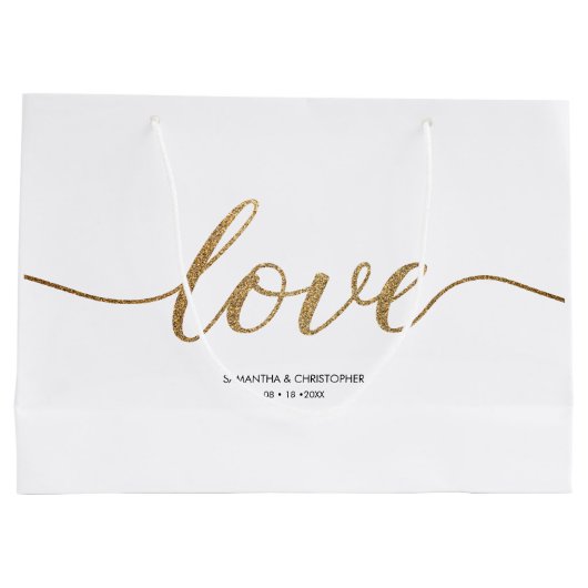 Elegant Gold Love Script Huwelijk op maat gunst Groot Cadeauzakje (Achterkant)