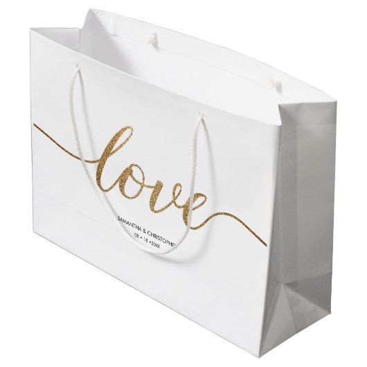 Elegant Gold Love Script Huwelijk op maat gunst Groot Cadeauzakje (Achterkant Gekanteld)