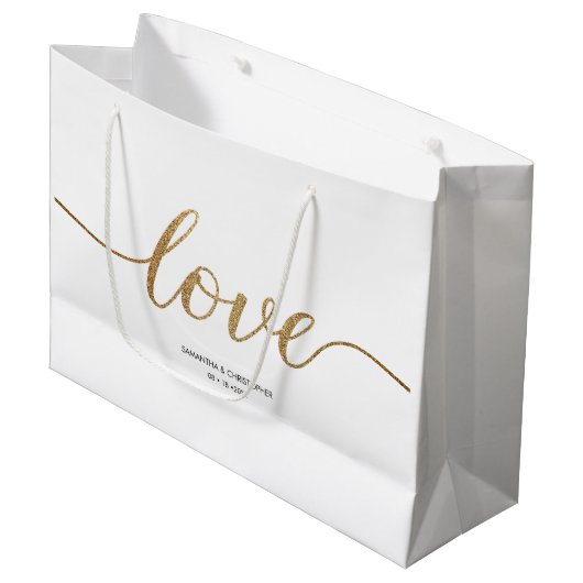 Elegant Gold Love Script Huwelijk op maat gunst Groot Cadeauzakje (Voorkant Gekanteld)