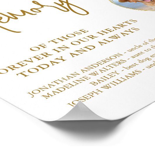 Elegant Gold Loving Memory Foto Weddenschap Memori Poster (Hoek)