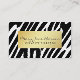Elegant Gold Luxe Black White Zebra Pattern Visitekaartje