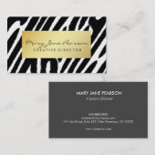 Elegant Gold Luxe Black White Zebra Pattern Visitekaartje (Voorkant / Achterkant)