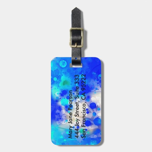 Elegant Gold Luxe Blue Floral Waterverf Bagagelabel (Voorkant verticaal)