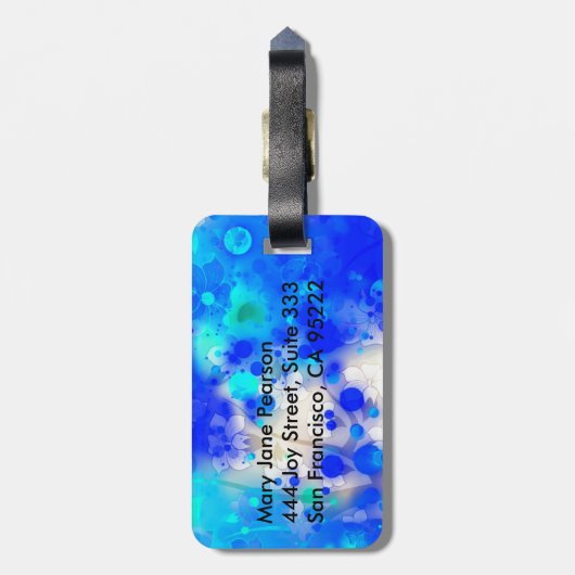 Elegant Gold Luxe Blue Floral Waterverf Bagagelabel (Achterkant verticaal)